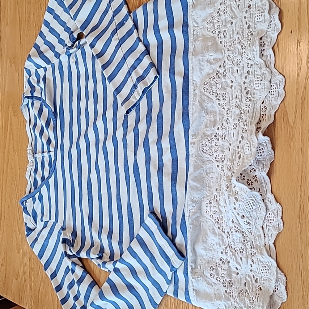 Anthropologie Striped Lace Trim Tunic